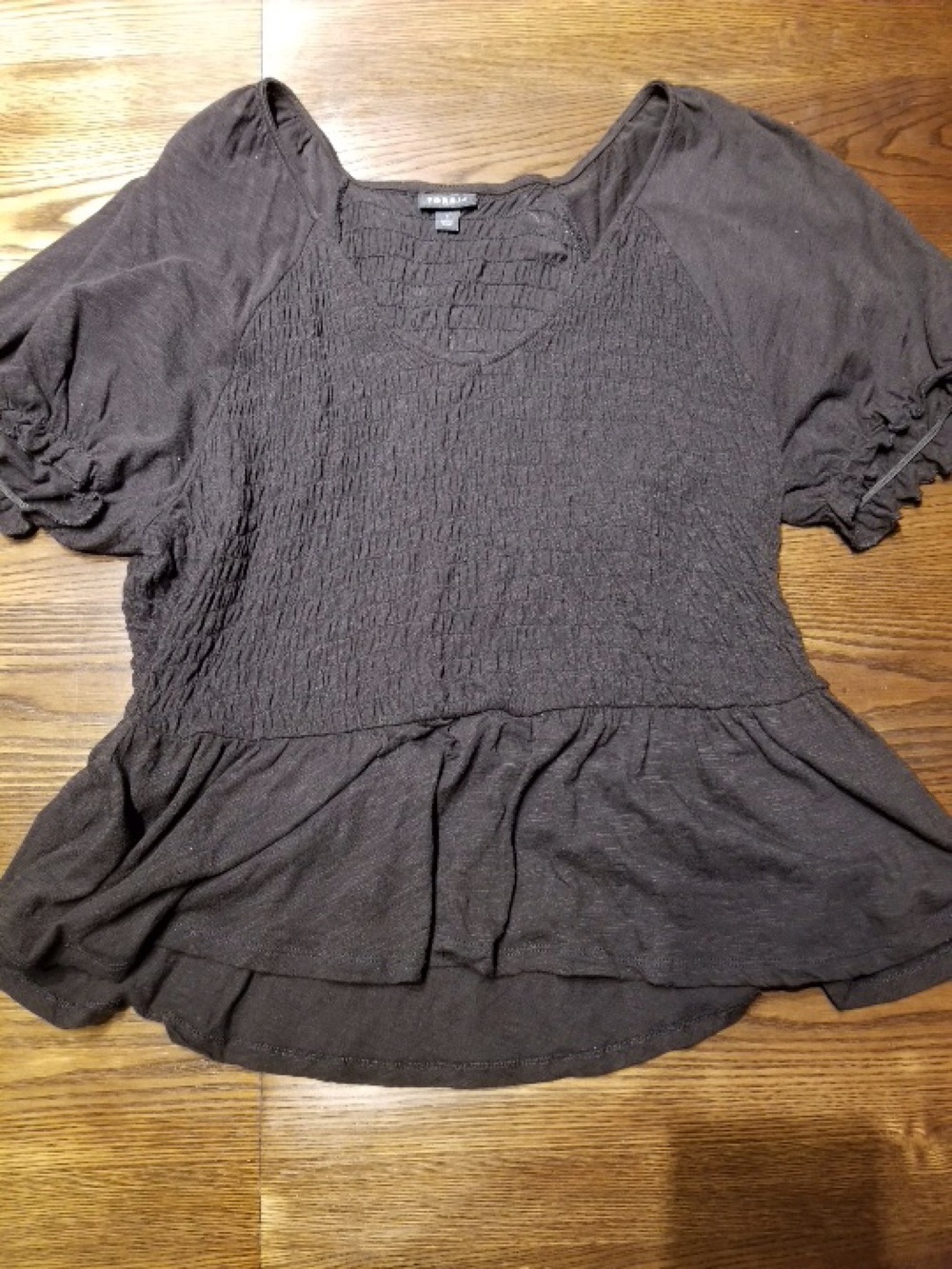 Women's Black Smocked Peplum Top - Picture 5 of 8